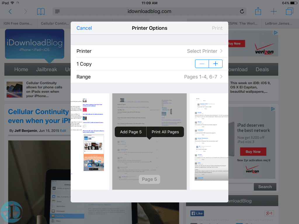 New in iOS 9: Native print preview
