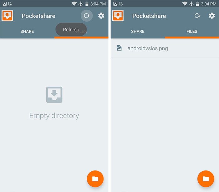 مشاهده فایل‌های منتقل شده در Pocketshare