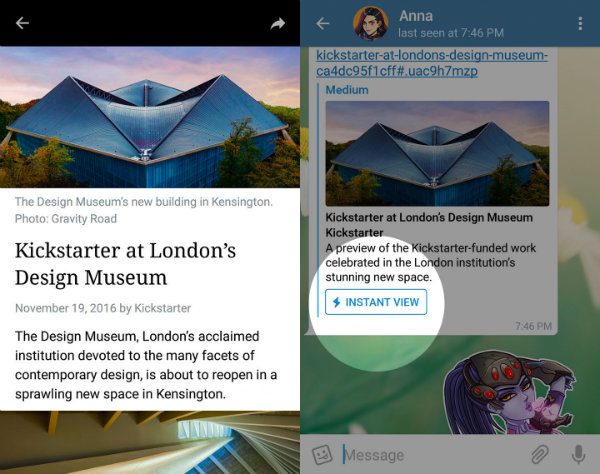 دو قابلیت Instant View و ابزار Telegraph به تلگرام اضافه شدند