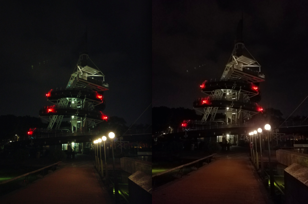 مقایسه‌ی عملکرد دوربین‌های می میکس (سمت چپ) و سامسونگ گلکسی اس 7 اج (سمت راست) در شرایط نوری ضعیف