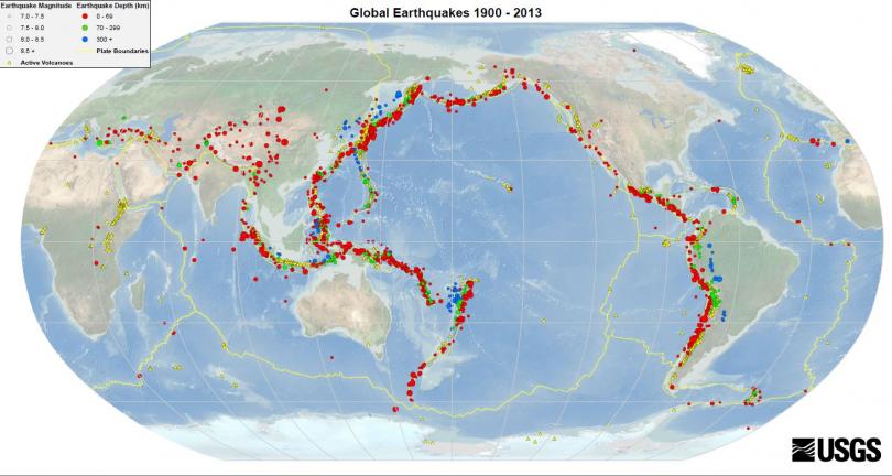 زمین لرزه هایی که از سال 1900 تا 2013 ثبت شده اند