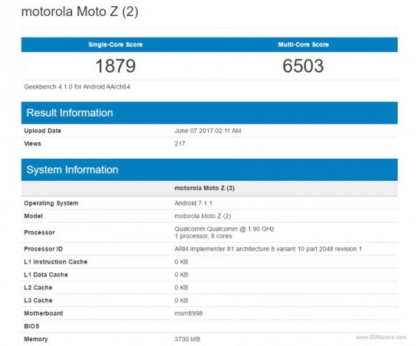 موتورولا موتو زد 2 با پردازنده اسنپدراگون 835 در بنچمارک Geekbench رویت شد!