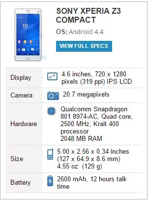 Sony Xperia Z3 Compact