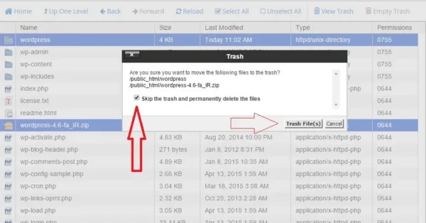 cpanel delete file