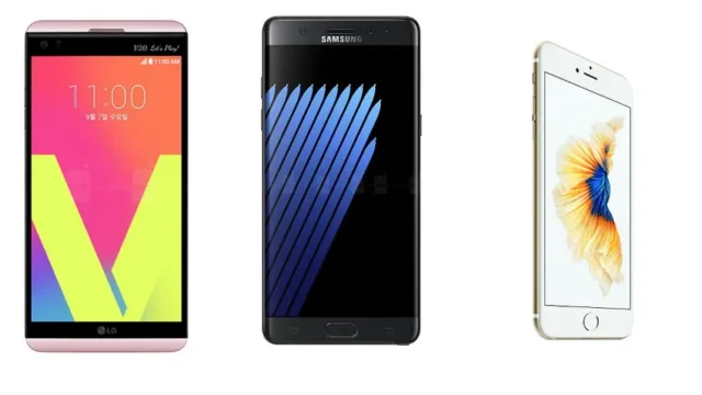 مقایسه مشخصات ال جی V20 با گلکسی نوت 7 و آیفون 6s پلاس