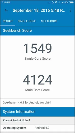 امتیاز ردمی نوت 4 در تست Geekbench