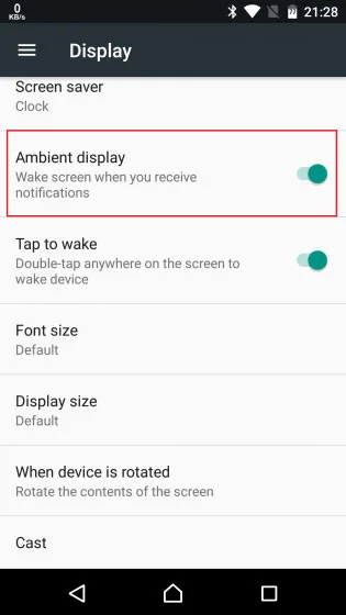 قابلیت Ambient Display