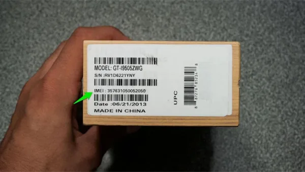 شماره IMEI بر روی جعبه