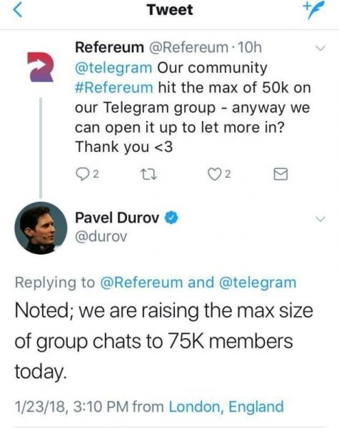 ظرفیت گروه های تلگرام 75 هزار نفری شد!