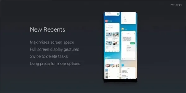 منوی برنامه های اخیر MIUI 10