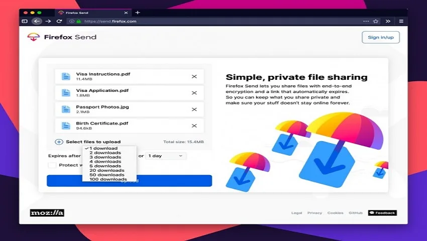 موزیلا، Firefox Send، سرویس به اشتراکگذاری رایگان فایل را معرفی کرد
