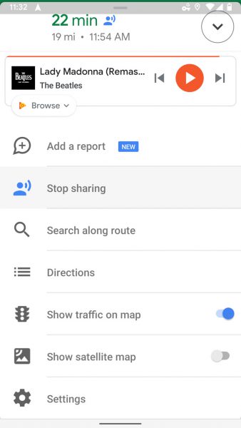 توقف به اشتراک گذاری مسیر سفر در گوگل مپ