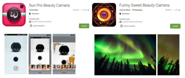 آگهی افزار Funny Sweet Beauty Selfie Camera و Sun Pro Beauty Camera 