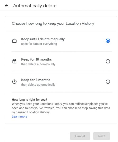حذف خودکار تاریخچه موقعیت مکانی گوگل مپ