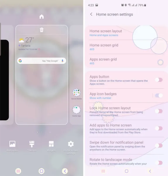 Galaxy S10 Homescreen Settings Grid