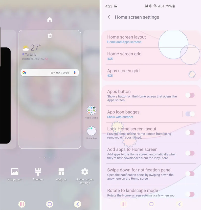 Galaxy S10 Homescreen Settings Grid