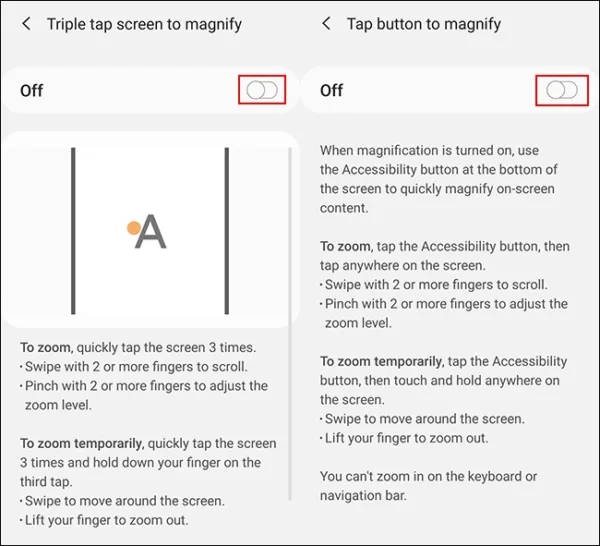 فعال کردن قابلیت Screen Magnification در دستگاه اندروید