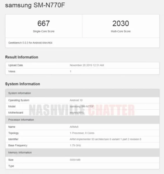 گلکسی نوت 10 لایت در Geekbench