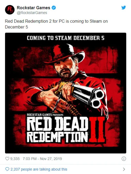 تاریخ عرضه Red Dead Redemption 2 در استیم