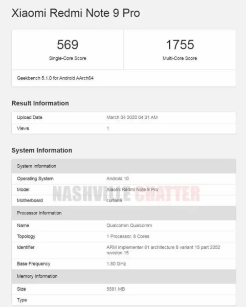 لیست نتایج Geekbench ردمی نوت 9 پرو