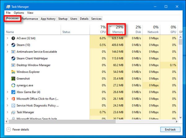 ستون Memory در Task Manager