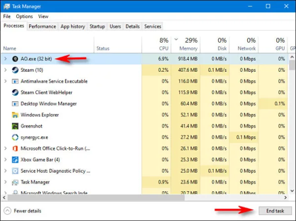 بستن برنامه در Task Manager