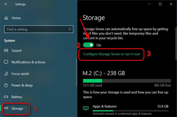 فعال کردن Storage Sense در ویندوز 10