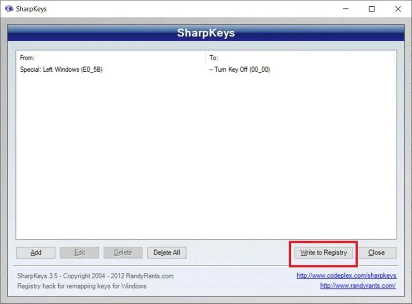 ذخیره تغییرات در SharpKeys