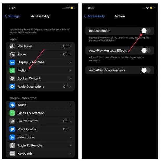 10 راهکار برای کاهش مصرف باتری در آی او اس 15برای بهتر شدن باتری iOS 15 کاهش جنبش رابط کاربری