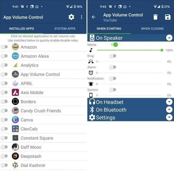تنظیم صدای گوشی و تبلت App Volume Control