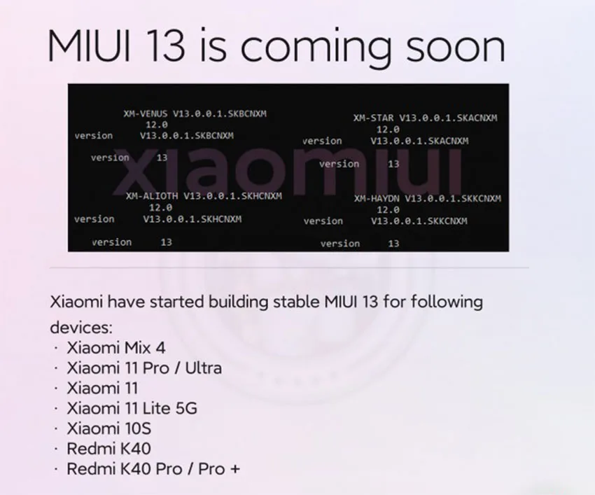گوشی های دریافت کننده MIUI 13