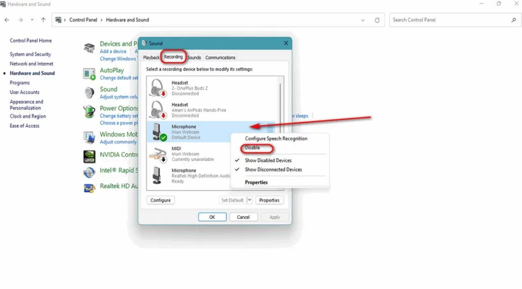 استفاده از Windows Control Panel برای غیر فعال کردن دوربین و میکروفون داخلی در ویندوز 10 و 11 3