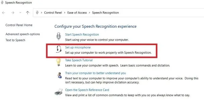 تنظیمات تشخیص گفتار
