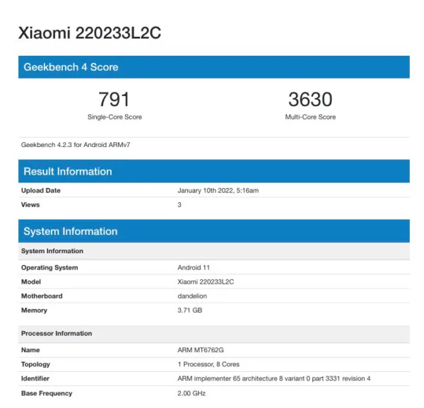 ردمی 10 ای در Geekbench