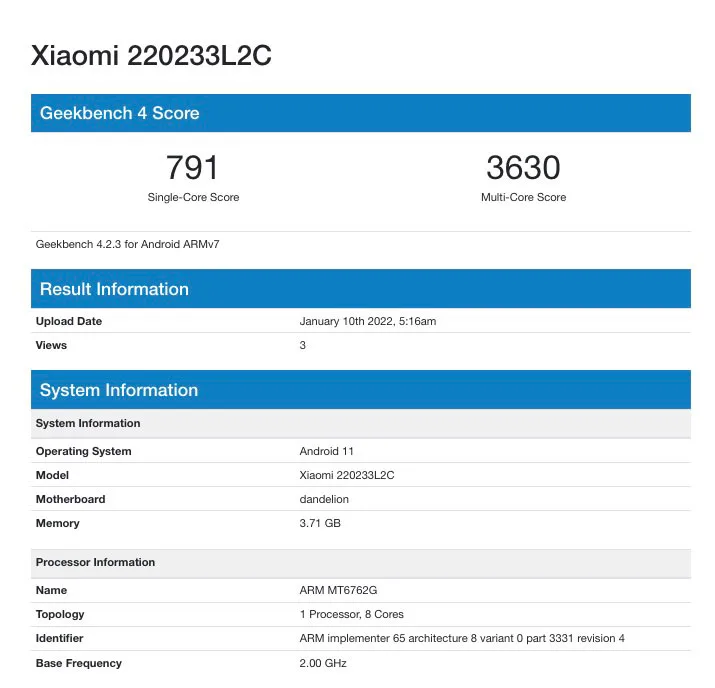 ردمی 10 ای در Geekbench