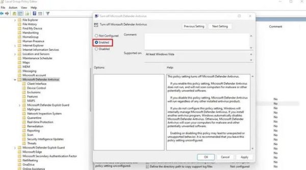 غیرفعال کردن مایکروسافت دیفندر در ویندوز 11 از طریق ویرایشگر Group Policy 4