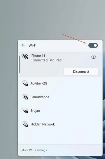 روش دیگر برای خاموش و روشن کردن وای-فای در ویندوز 11 با استفاده از Quick Settings