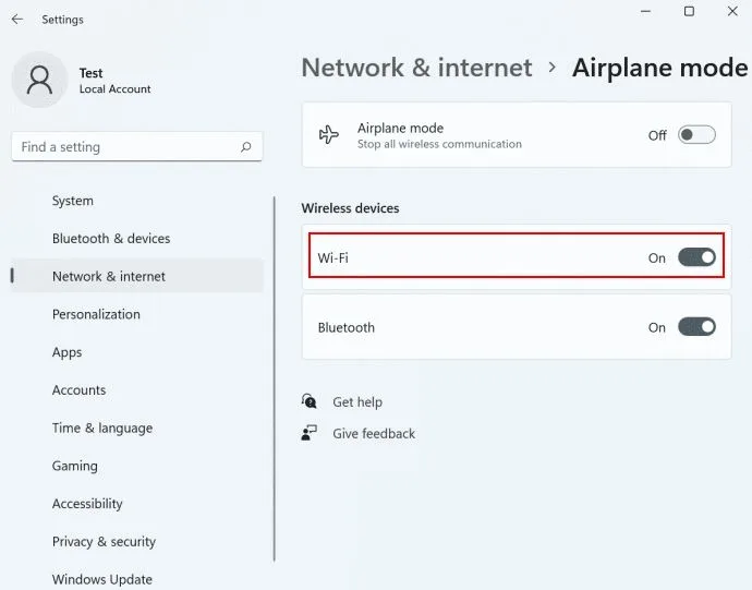 روش دیگر برای خاموش و روشن کردن وای-فای در ویندوز 11 با استفاده از Settings