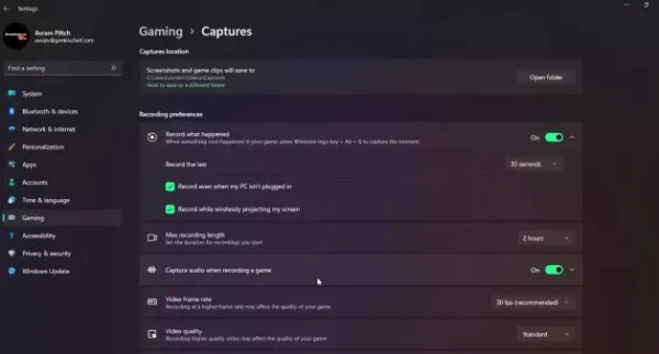 تنظیمات Xbox Gamebar برای ضبط ویدیو از صفحه نمایش 2