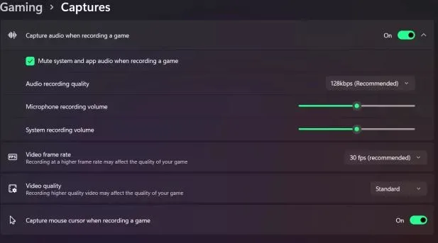 تنظیمات Xbox Gamebar برای ضبط ویدیو از صفحه نمایش  3