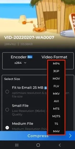 چطور ویدیوها را با استفاده از اپ Video Compressor – Converter فشردهسازی کنیم؟ 7