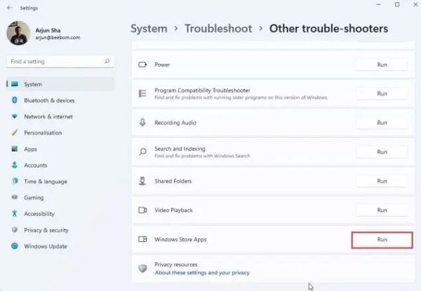 7- Windows Store Apps Troubleshooter را اجرا کنید 3