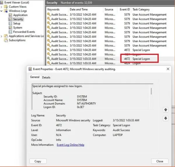 بخش Windows Event Viewer را مورد بررسی قرار دهید 3