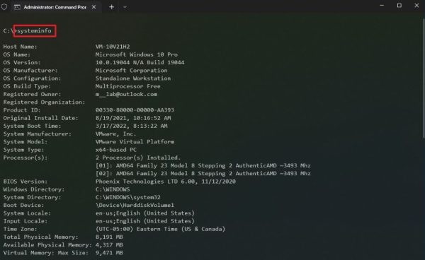 چگونه با استفاده از Command Prompt مشخصات کامپیوتر و لپ تاپ در ویندوز 10 را پیدا کنیم؟