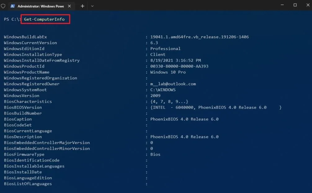 چگونه با استفاده از PowerShell مشخصات کامپیوتر و لپ تاپ در ویندوز 10 را پیدا کنیم؟ 2
