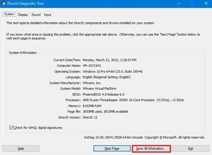 چگونه با استفاده از DirectX Diagnostic Tool مشخصات کامپیوتر و لپ تاپ در ویندوز 10 را پیدا کنیم؟ 3