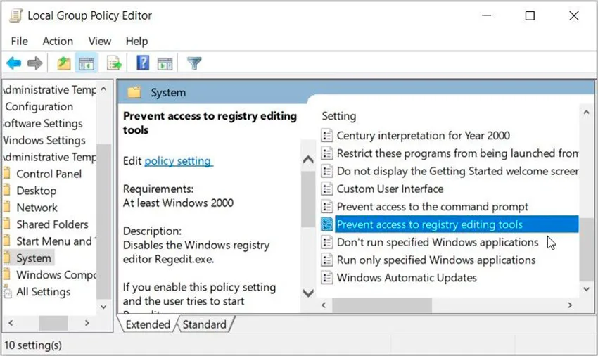 فعال کردن ویرایشگر رجیستری با استفاده از Local Group Policy Editor