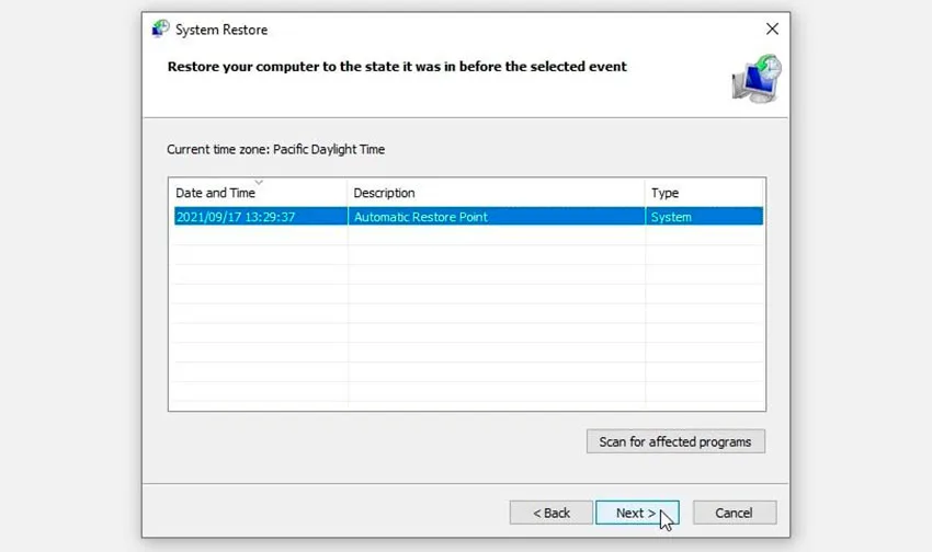 ابزار System Restore