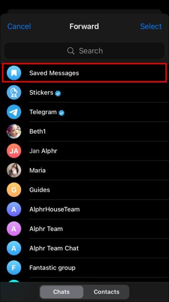 مخفی کردن چت های تلگرام در قسمت Saved Messages 3