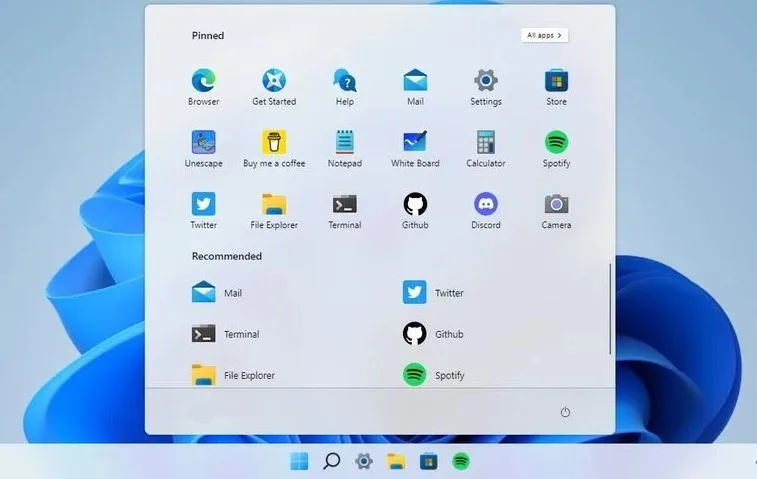 2- منوی استارت نسبت به ویندوز 10 پس رفت داشته است